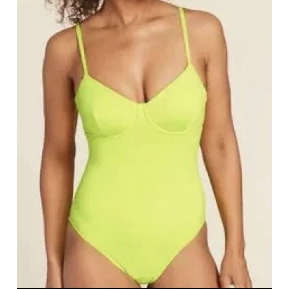 NEW Andie Swim The Bermuda One Piece Swimsuit Neon Yellow Size Large - Picture 2 of 11
